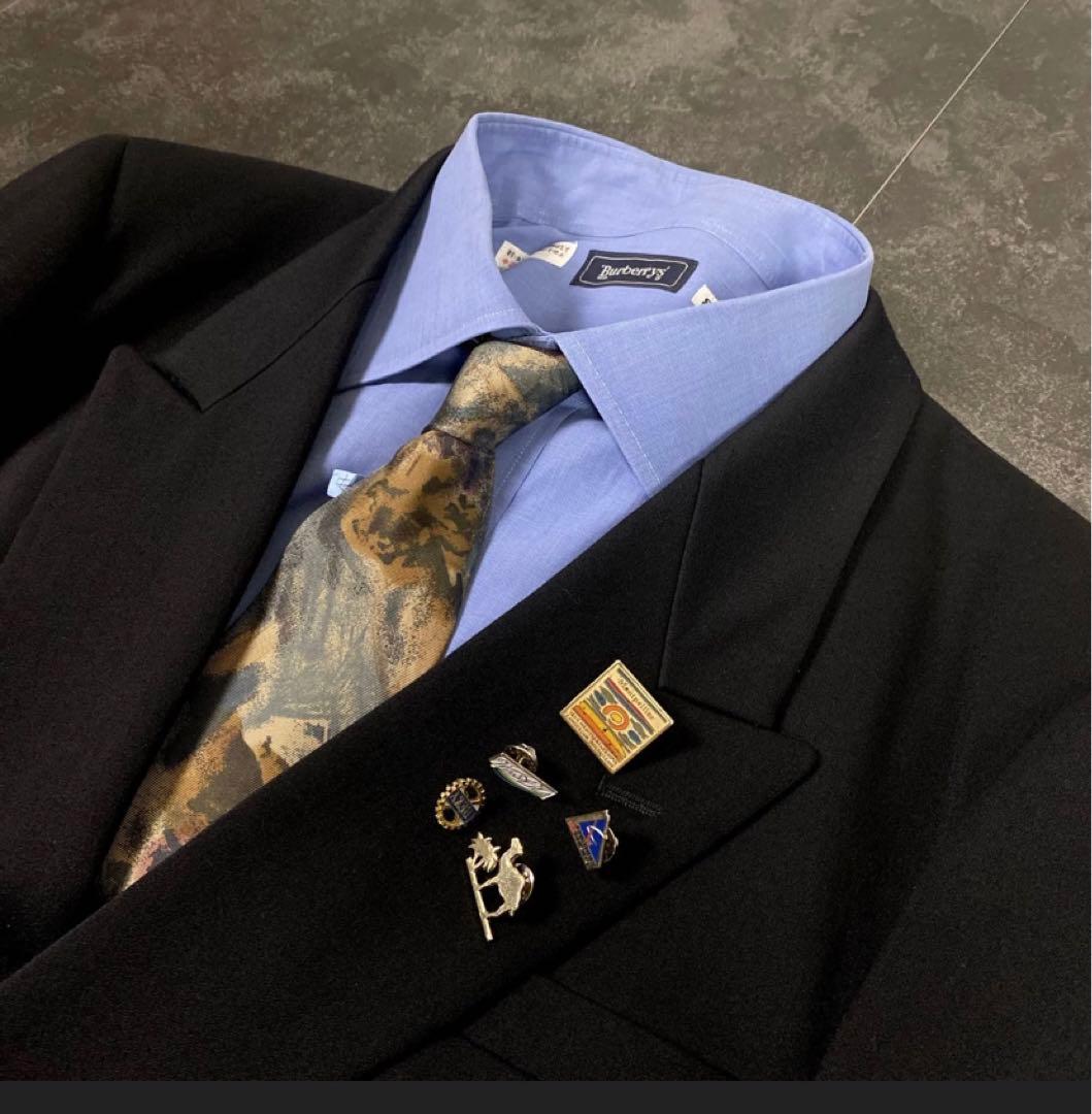 【VINTAGE】 5点セット ダブルスーツ セットアップ ブラック系×ブルー系