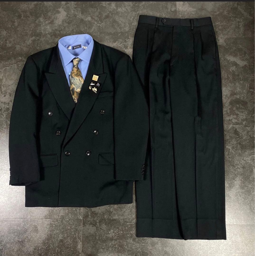 【VINTAGE】 5点セット ダブルスーツ セットアップ ブラック系×ブルー系