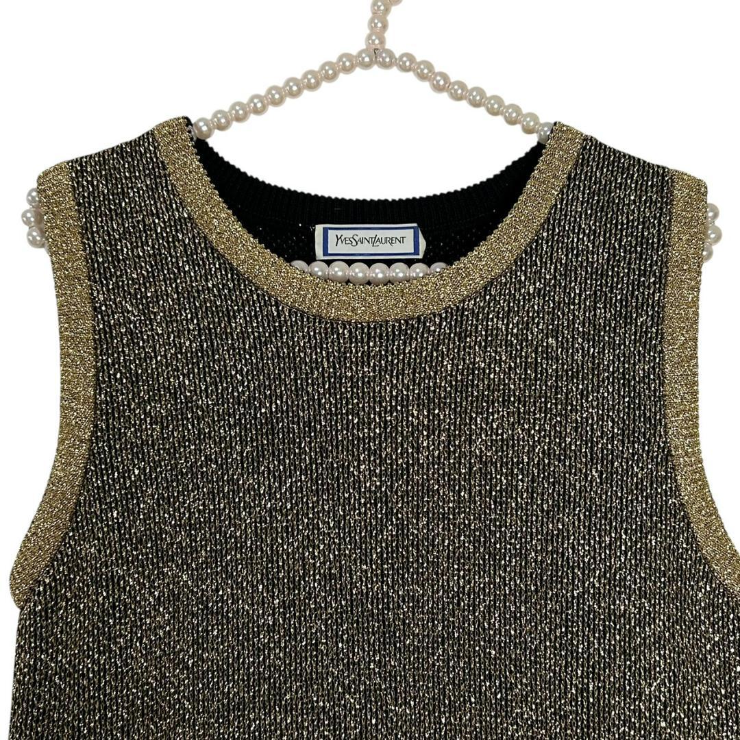 イヴ・サンローラン ヴィンテージ ラメ入り ニットセットアップ ゴールド　M