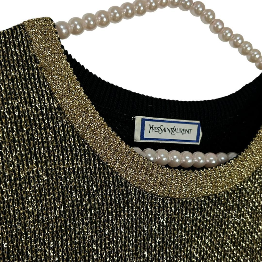 イヴ・サンローラン ヴィンテージ ラメ入り ニットセットアップ ゴールド　M