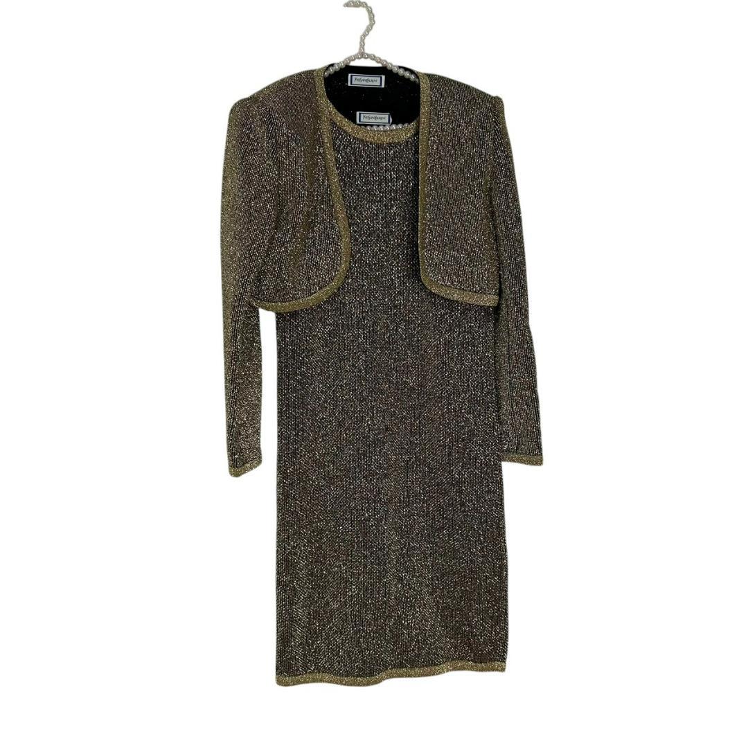 イヴ・サンローラン ヴィンテージ ラメ入り ニットセットアップ ゴールド　M