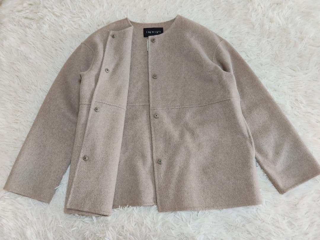 ★PA★インデヴィ　ハミルトンウールリバーノーカラーショートコート