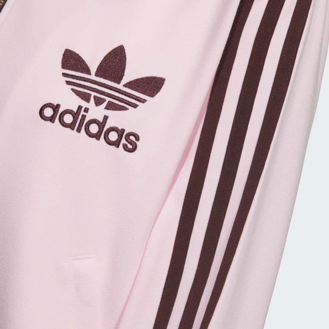 新品L⭐️韓国限定 adidas トラックジャケット 刺繍ロゴ ピンク×ブラウン