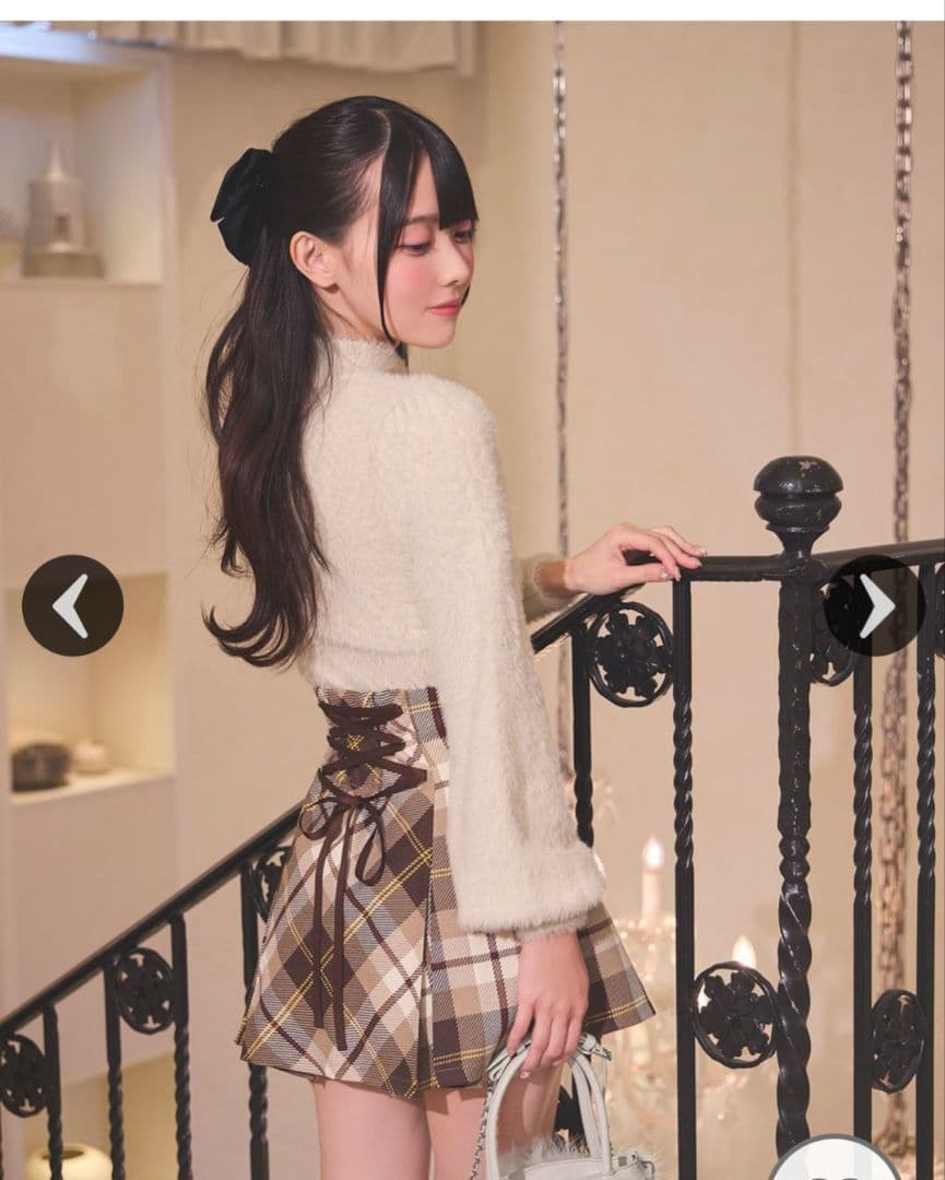 ミシェルマカロン　フレアチェックスカート　フリーサイズ　♥︎ベージュ♥︎