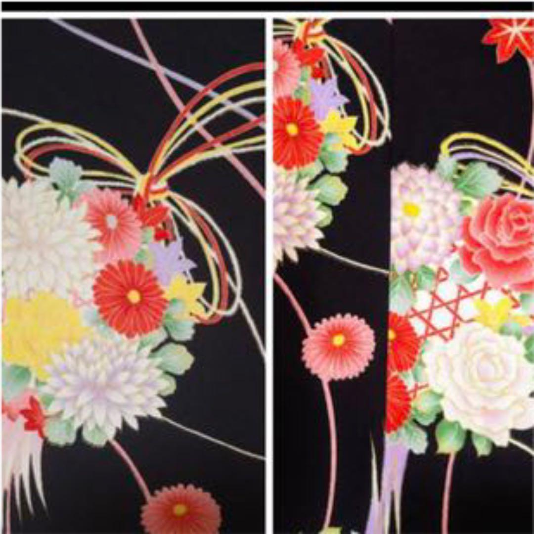 黒地に美しい花薬玉の着物とだらり帯　舞妓さんセット