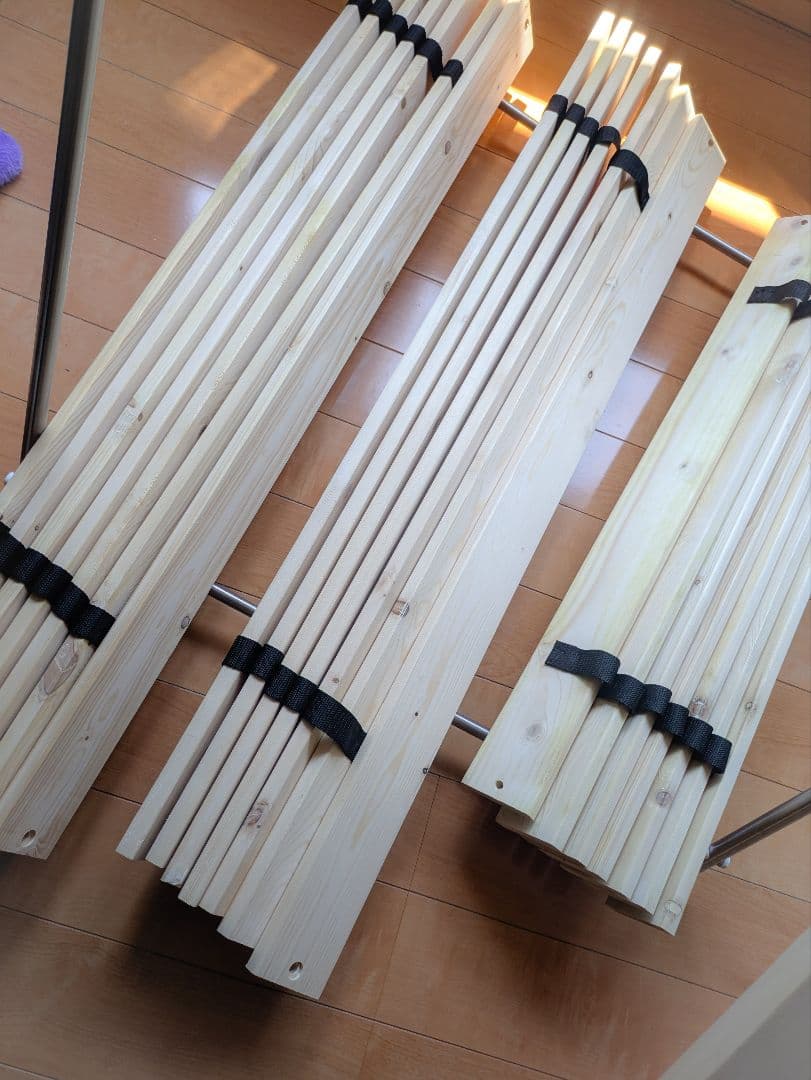 DEWEL シングル/セミダブル ベッドフレーム2つセット 無垢材 組立