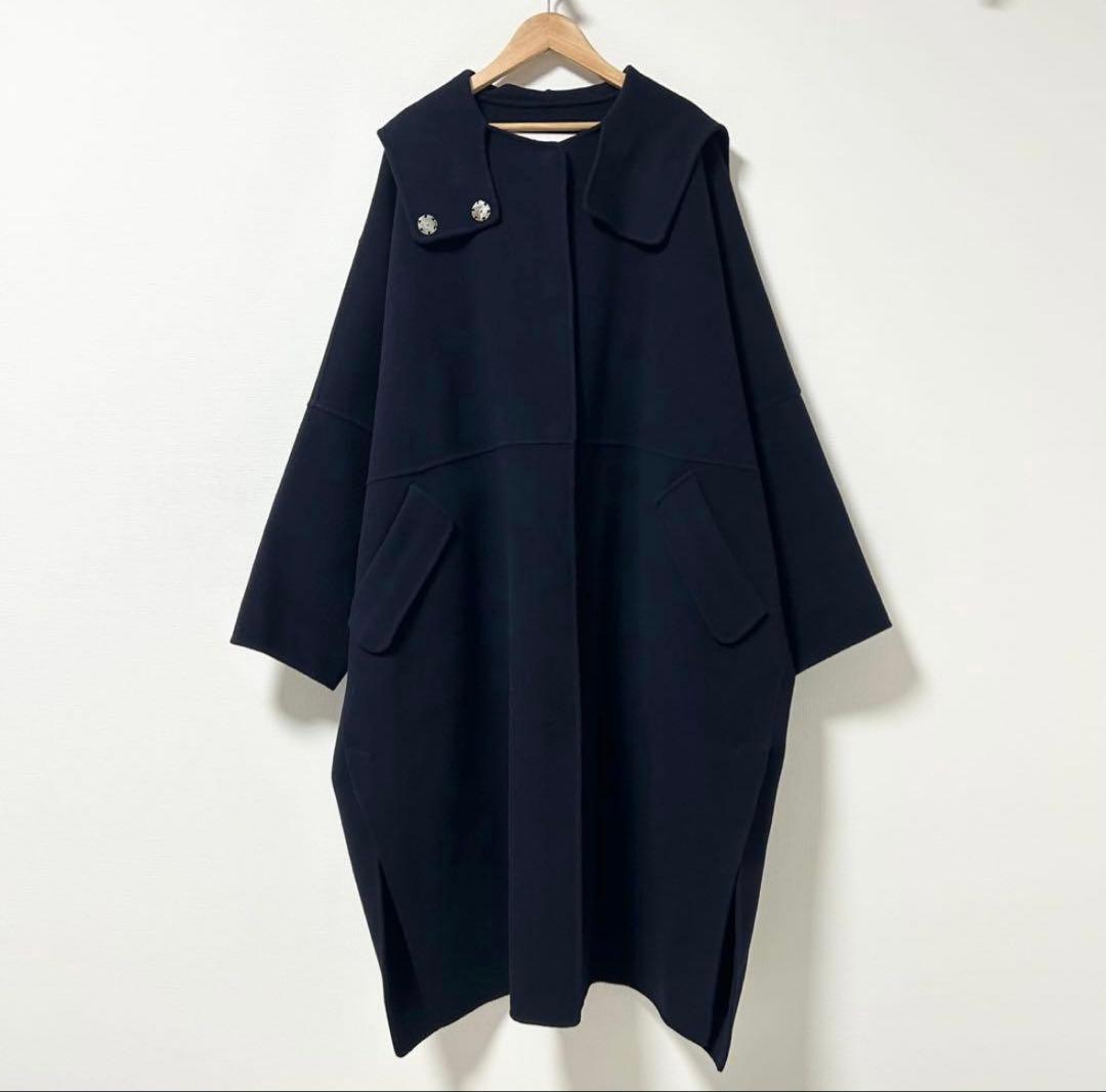 ルシェルブルーフードダブルフェイスコート