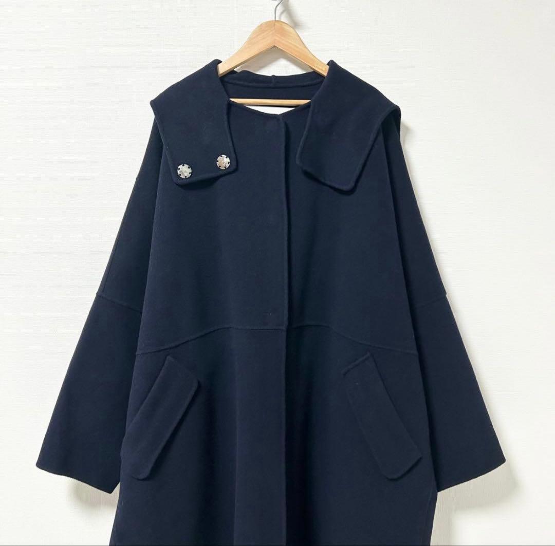 ルシェルブルーフードダブルフェイスコート