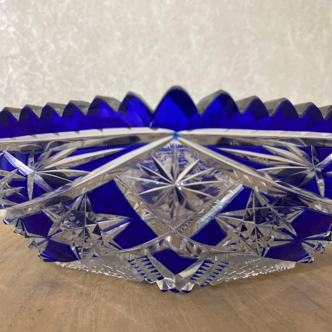 切子硝子　江戸切子　薩摩切子　ブルー鉢　ボール