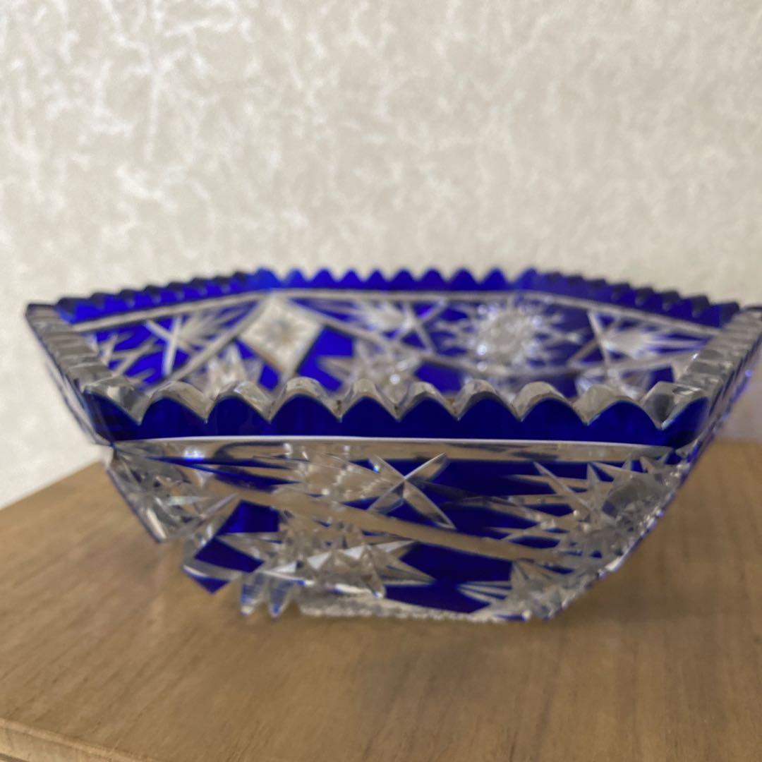 切子硝子　江戸切子　薩摩切子　ブルー鉢　ボール