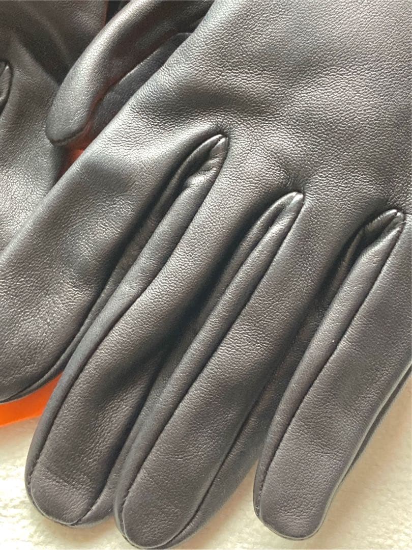 極美品　エルメス　ラムレザー　ミンクファー　グローブ　かケリーカデナ　黒　7