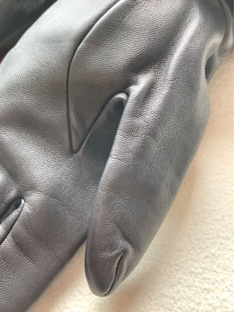 極美品　エルメス　ラムレザー　ミンクファー　グローブ　かケリーカデナ　黒　7