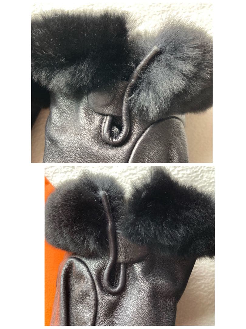 極美品　エルメス　ラムレザー　ミンクファー　グローブ　かケリーカデナ　黒　7