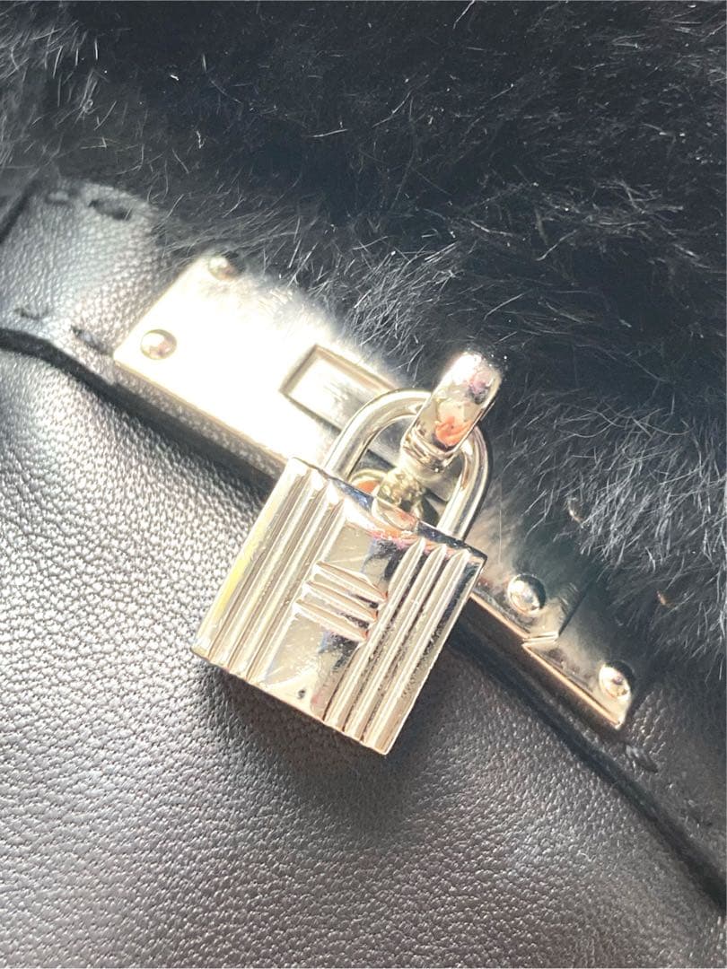 極美品　エルメス　ラムレザー　ミンクファー　グローブ　かケリーカデナ　黒　7