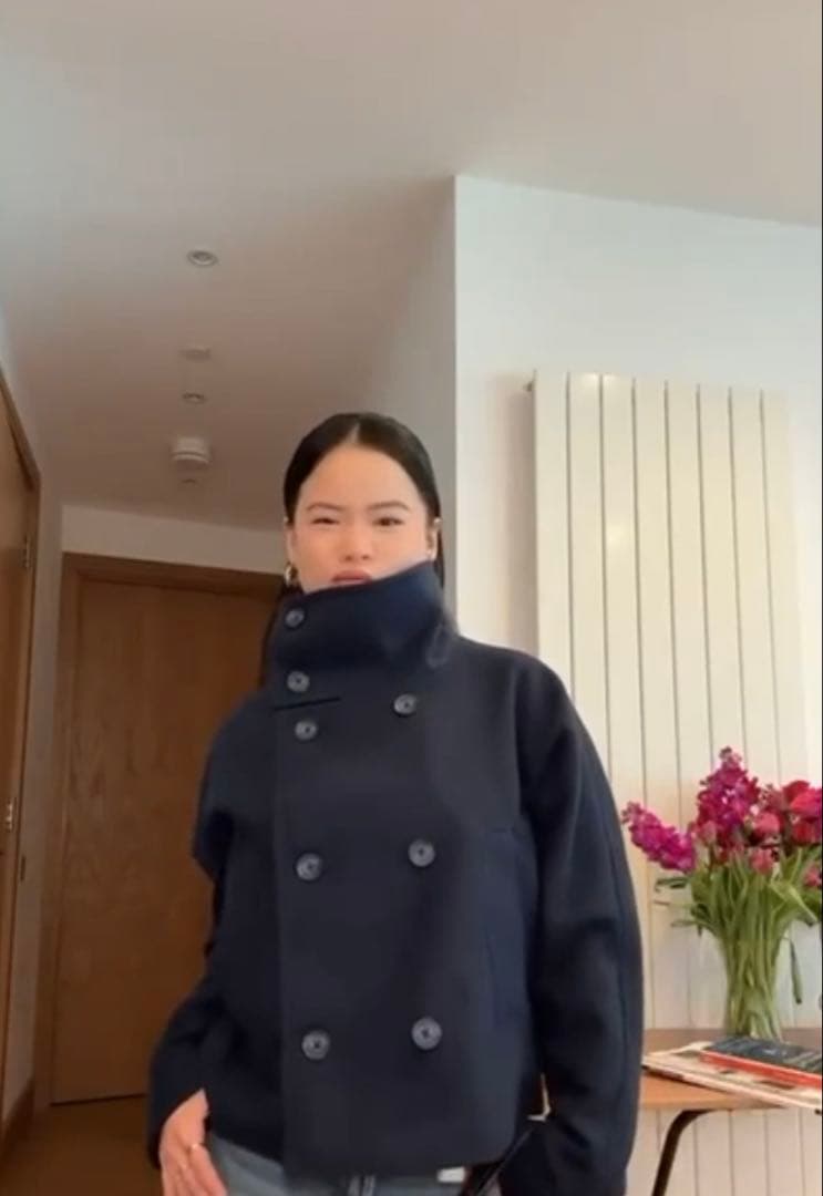 ウール混紡ピーコート ネイビー