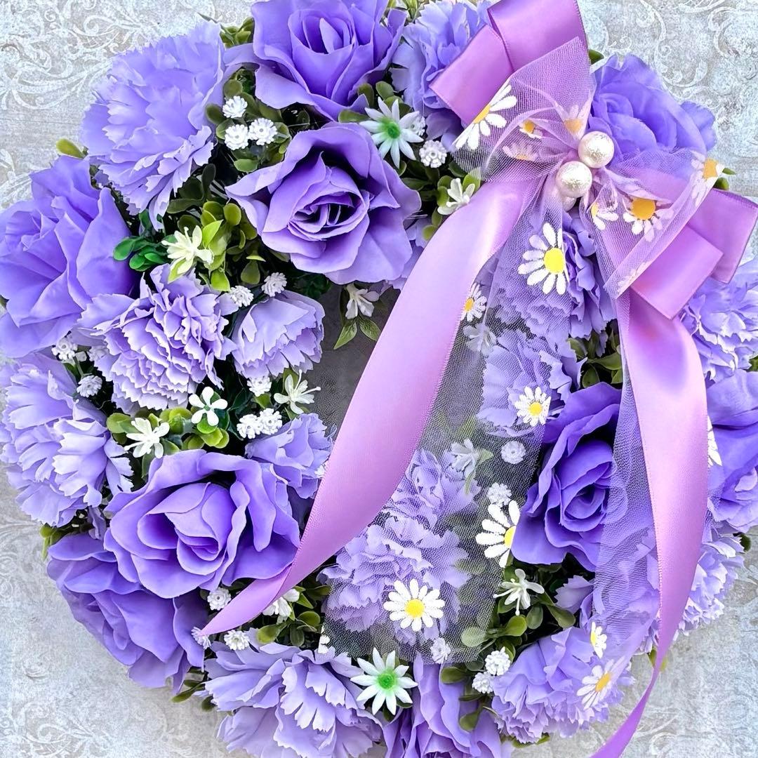 のんのん♡カーネーション♡パステル紫ローズ♡フラワーリース