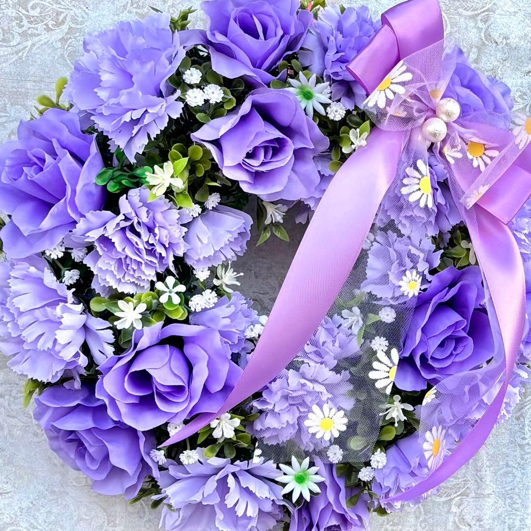 のんのん♡カーネーション♡パステル紫ローズ♡フラワーリース