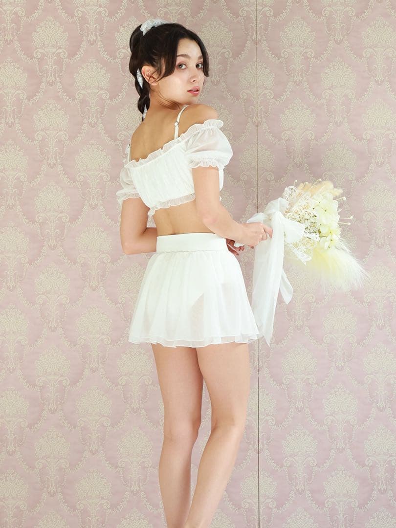 PEAK&PINE シアー素材袖付きオフショルダースカートビキニ（248016）