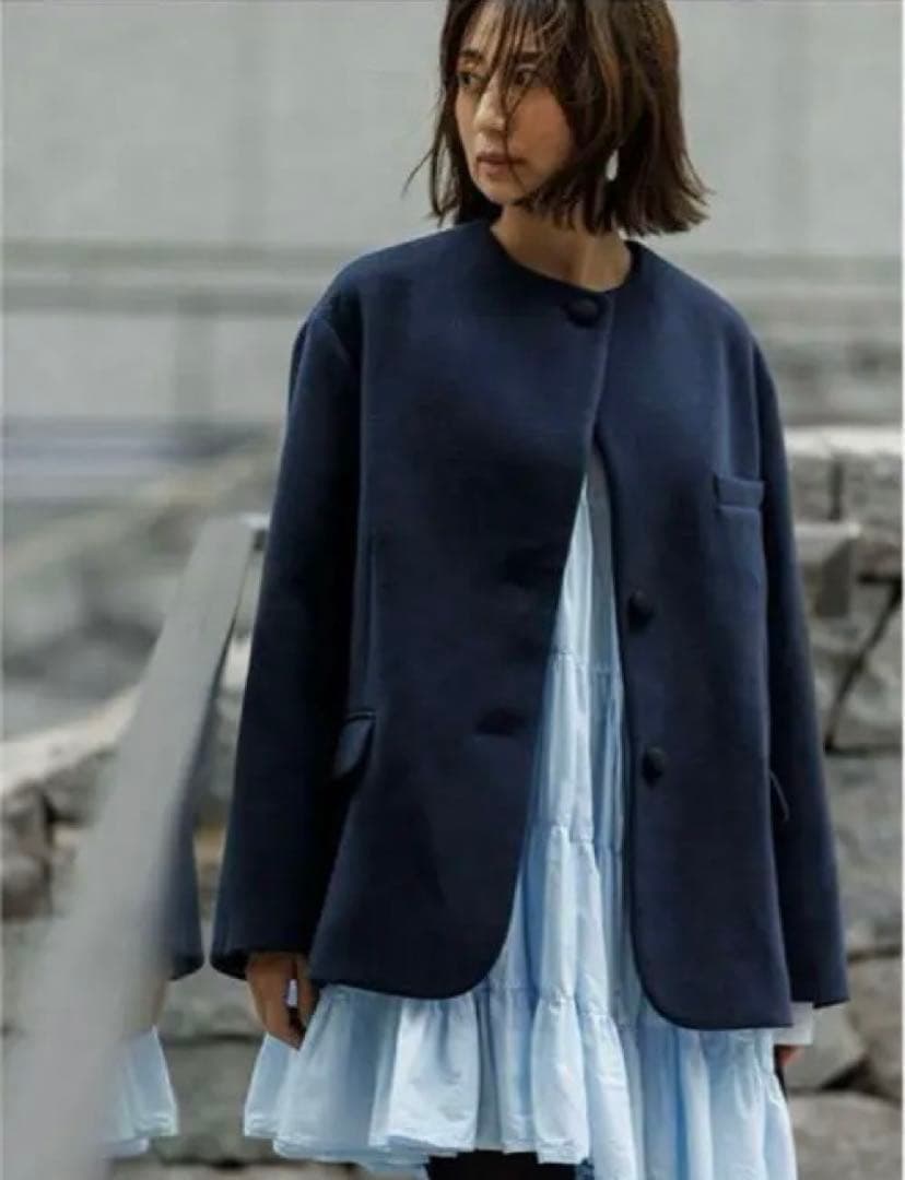 FORME 東原亜希×金子綾　ノーカラージャケット　コート　ネイビー