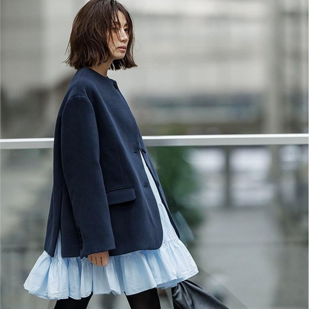 FORME 東原亜希×金子綾　ノーカラージャケット　コート　ネイビー