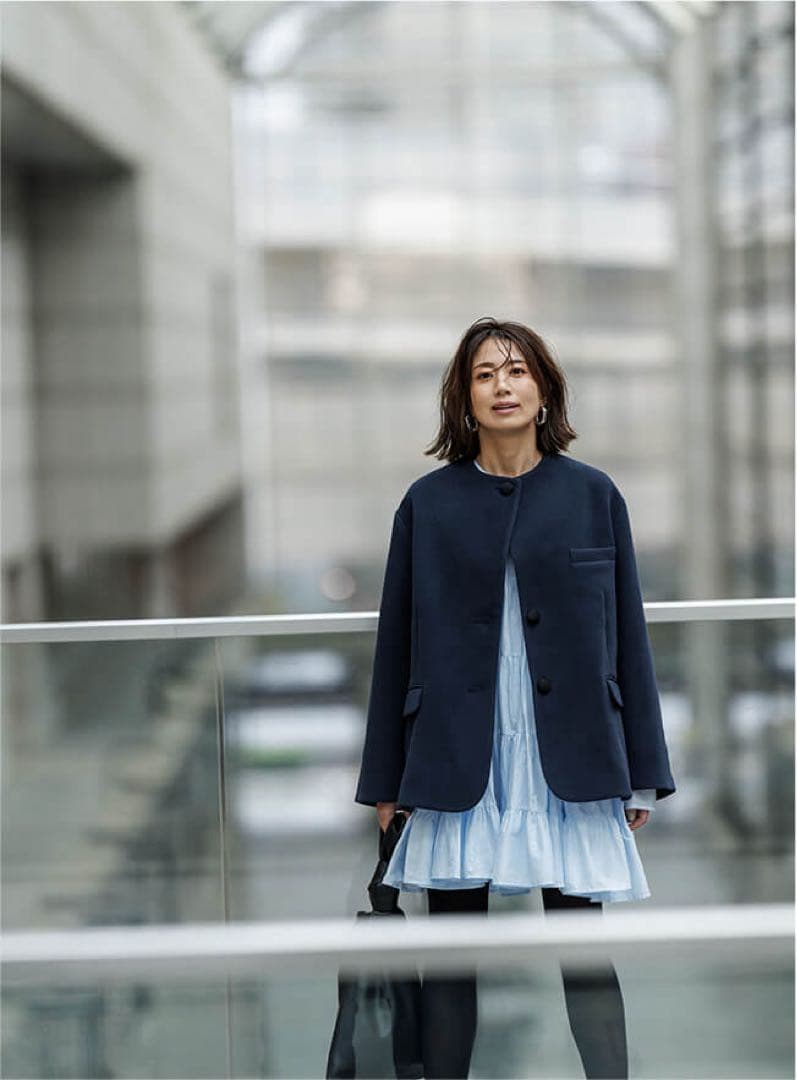 FORME 東原亜希×金子綾　ノーカラージャケット　コート　ネイビー