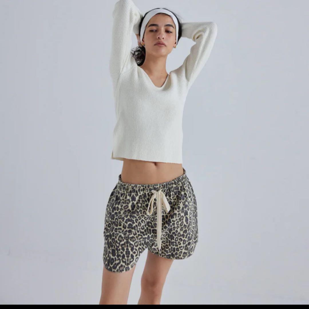 SeaRoomlynnライトCanvasギャザーショートパンツ キナリレオパード