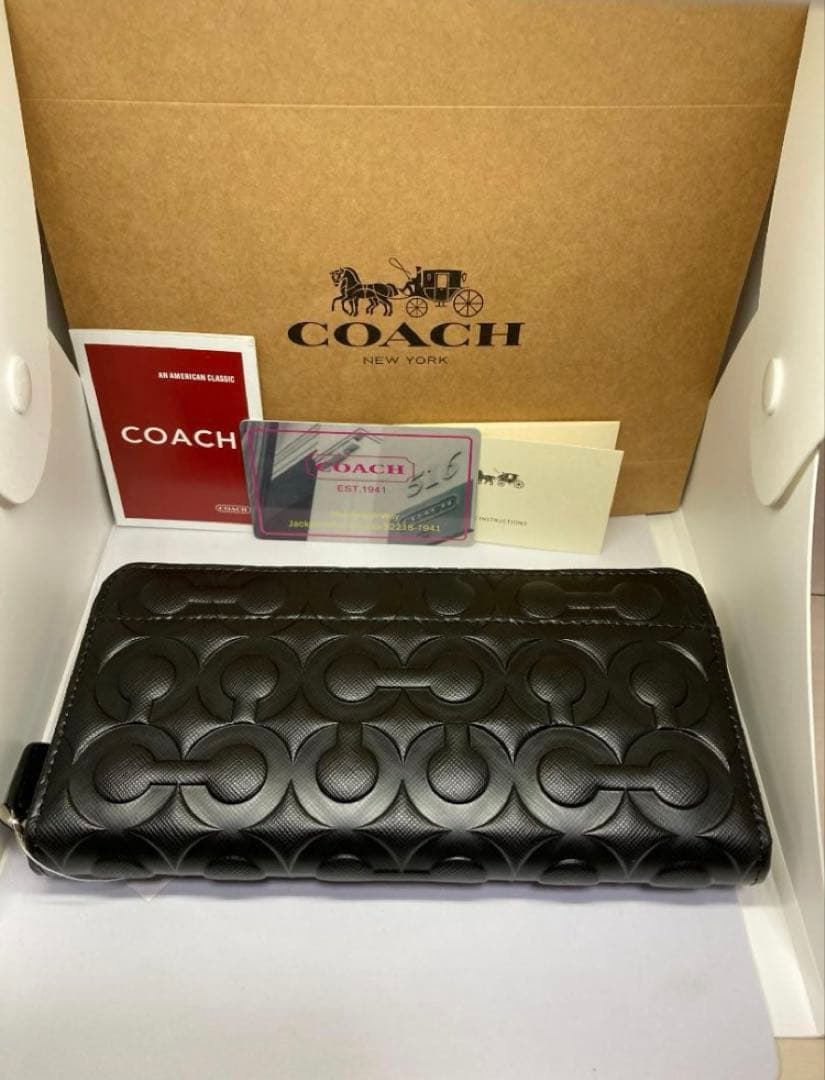 COACH コーチ F60735 長財布 エンボス　レザー　ブラック