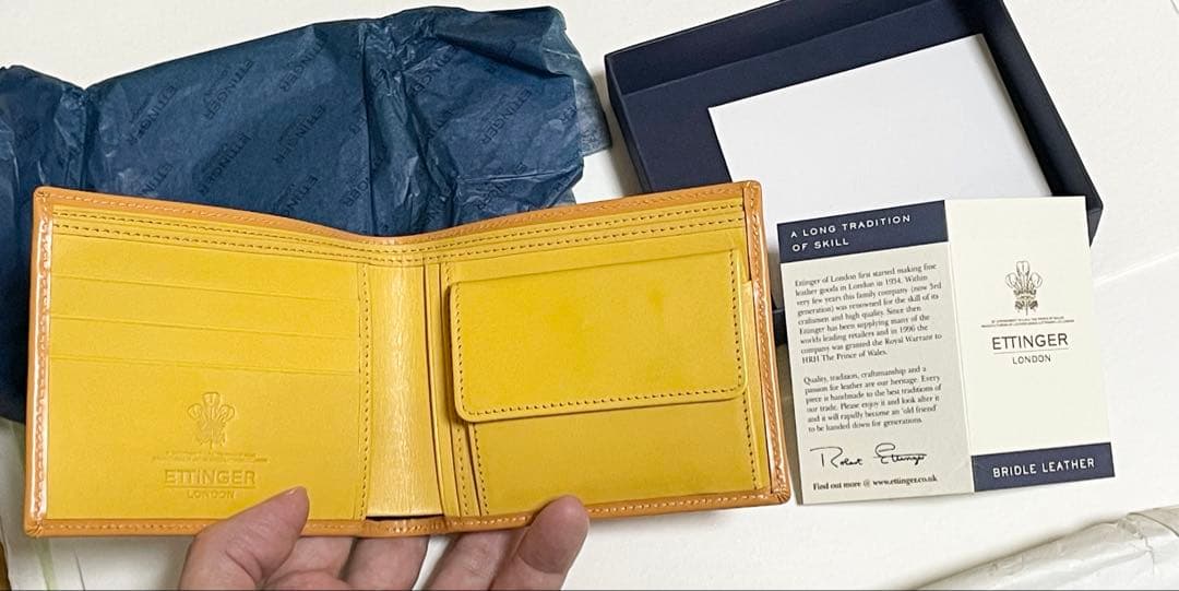 ETTINGER　エッティンガー 二つ折り財布＋小銭入れ タン&イエロー メンズ
