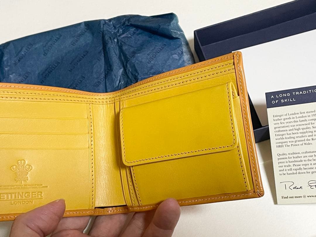 ETTINGER　エッティンガー 二つ折り財布＋小銭入れ タン&イエロー メンズ