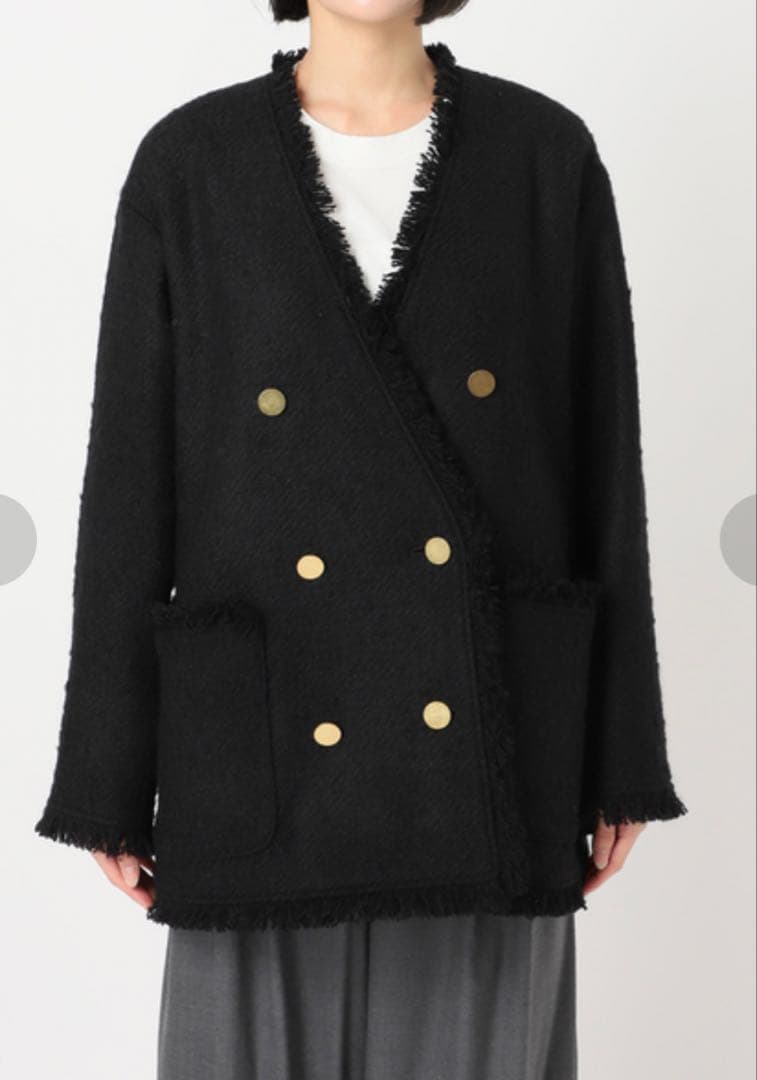 JOURNAL STANDARD ツイードジャケット　ノーカラー　金ボタン　23