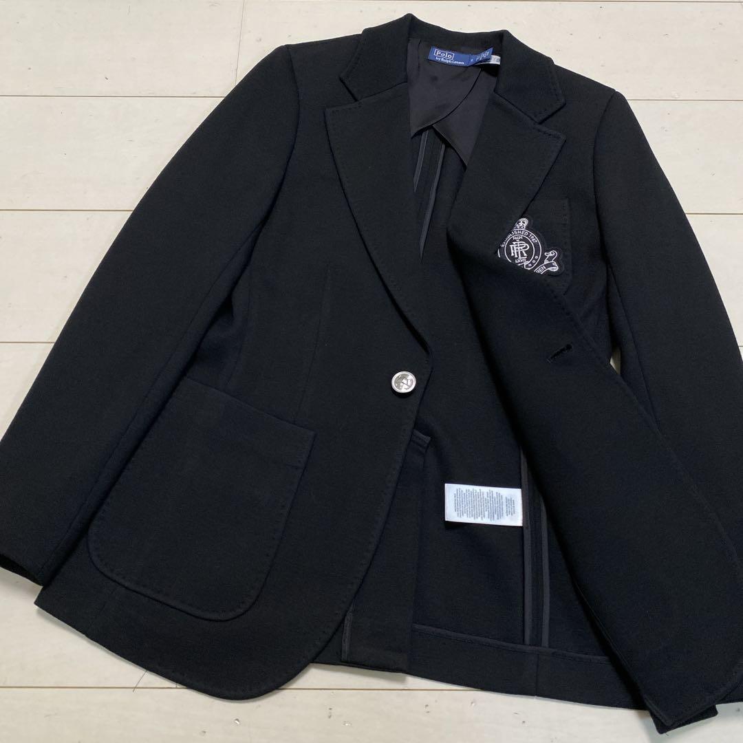 美品　ポロラルフローレン　レディース　ロゴクレストニットブレザー　ＸＳ　黒銀