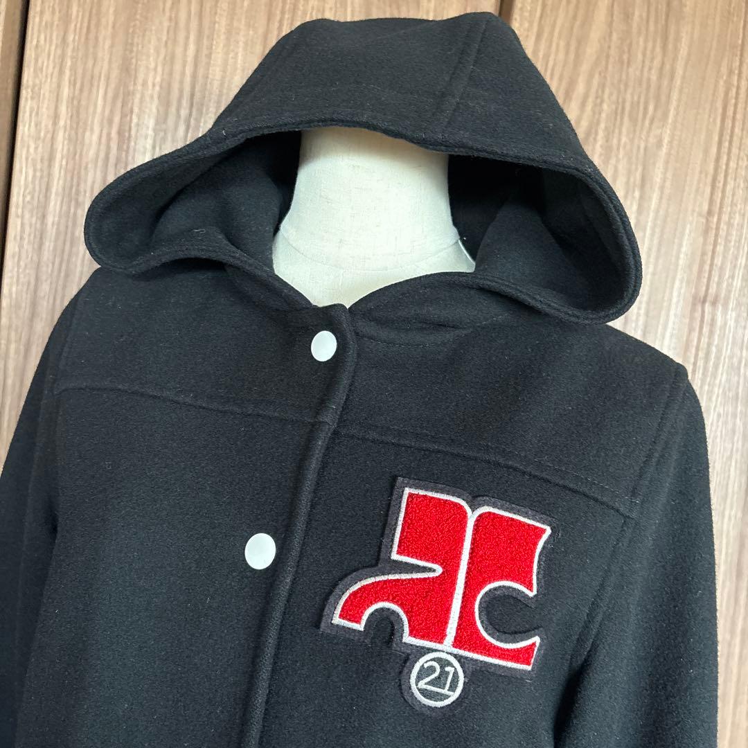 希少　クレージュ21 スタジャン ウール100% フードジャケット　ロングコート