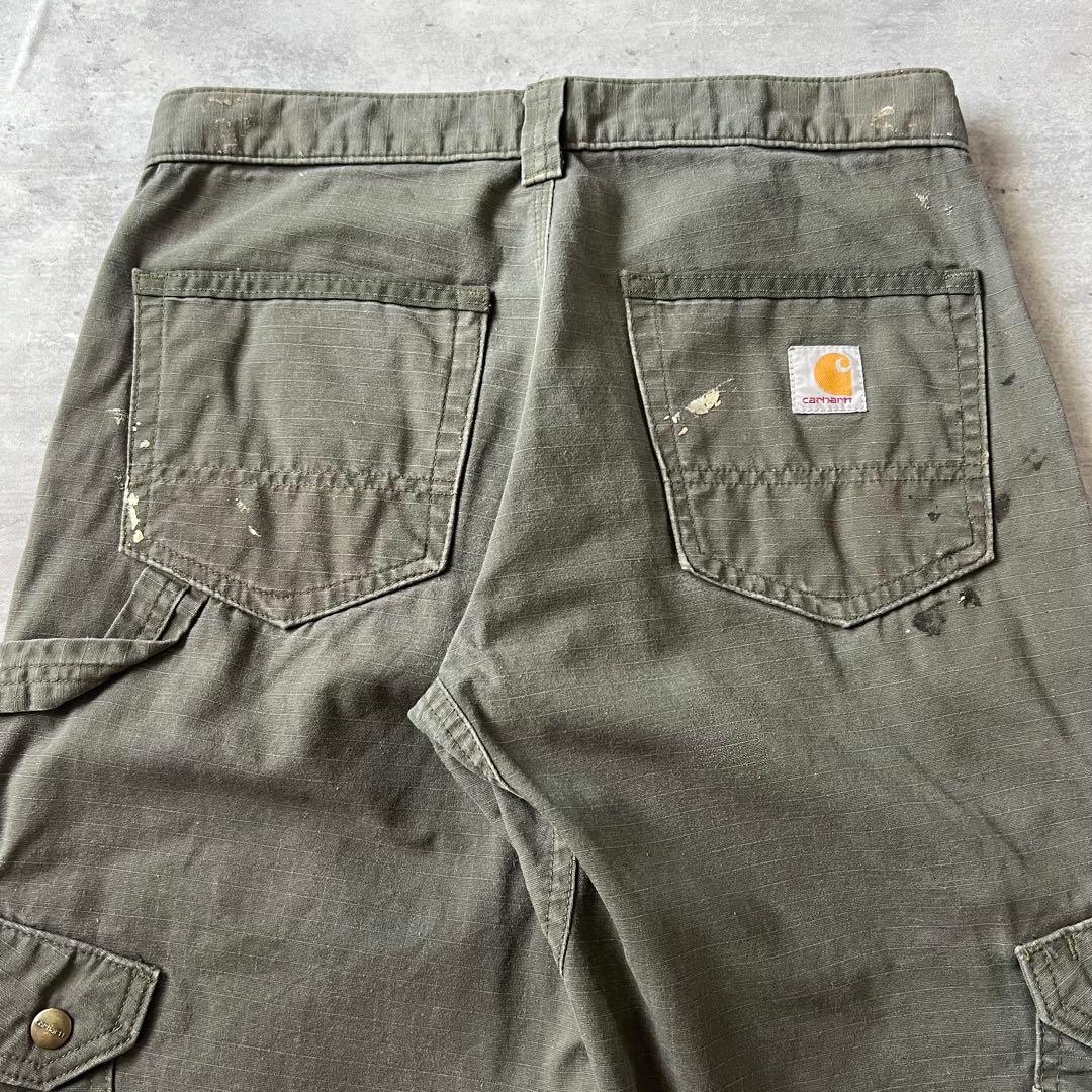 【ダブルニー、ペインターパンツ】カーハート古着リラックスシルエットストリート緑