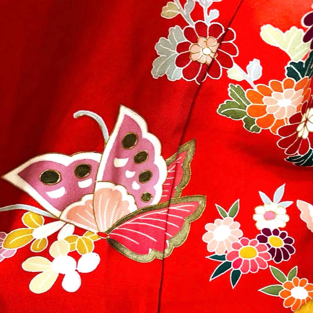 七五三 七歳‼️人気赤地に蝶々花々金彩金箔煌びやか‼️便利で人気❤️完全フルセット‼️赤