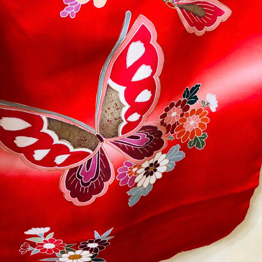 七五三 七歳‼️人気赤地に蝶々花々金彩金箔煌びやか‼️便利で人気❤️完全フルセット‼️赤