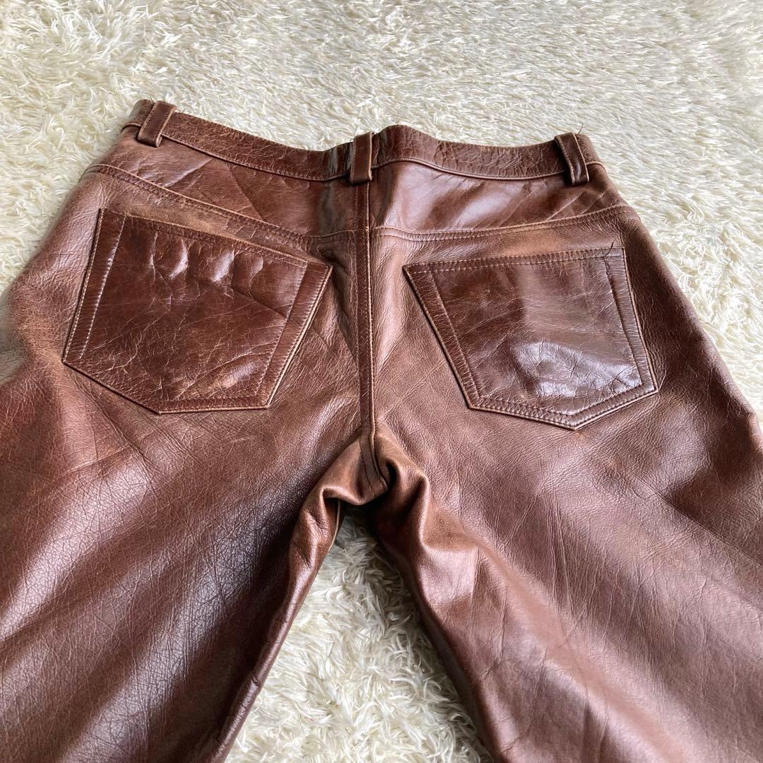 【✨本革】odin レザーパンツ 31 ブーツカット ブラウン