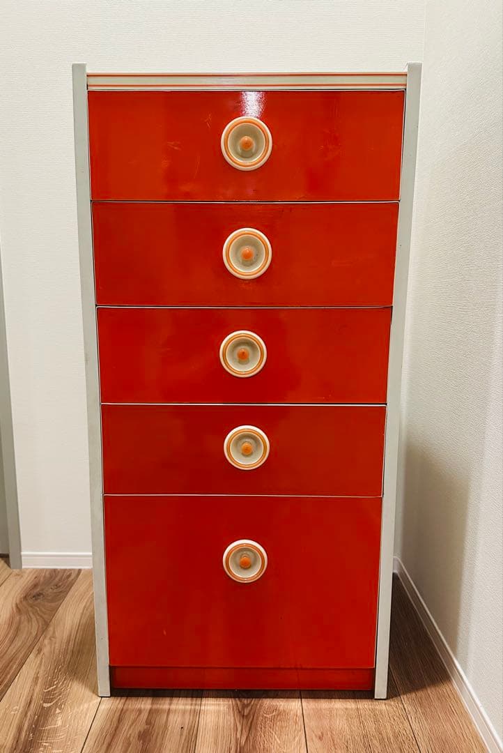 【昭和レトロ】レトロポップチェスト/箪笥/5段引き出し(オレンジ)