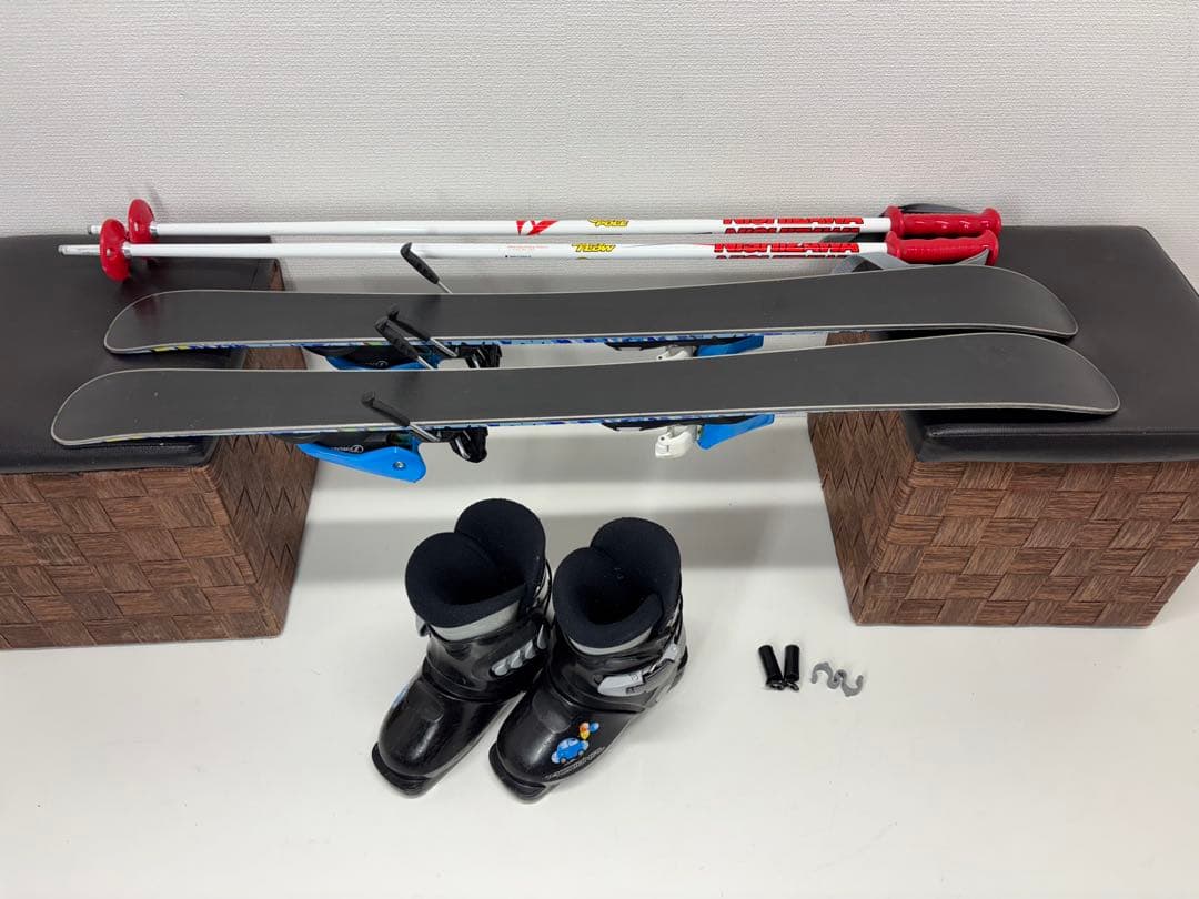 KAZAMA スキー板 86cm キッズ ビンディング ストック ブーツ セット