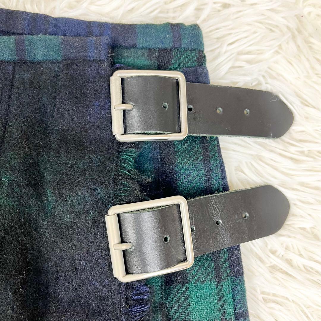 オニールオブダブリン プリーツ ウール ラップスカート チェック 近年 グリーン