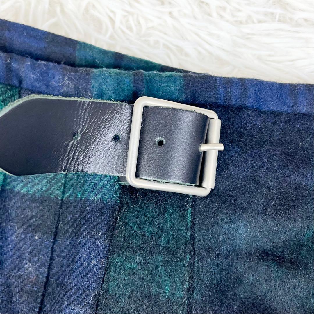 オニールオブダブリン プリーツ ウール ラップスカート チェック 近年 グリーン