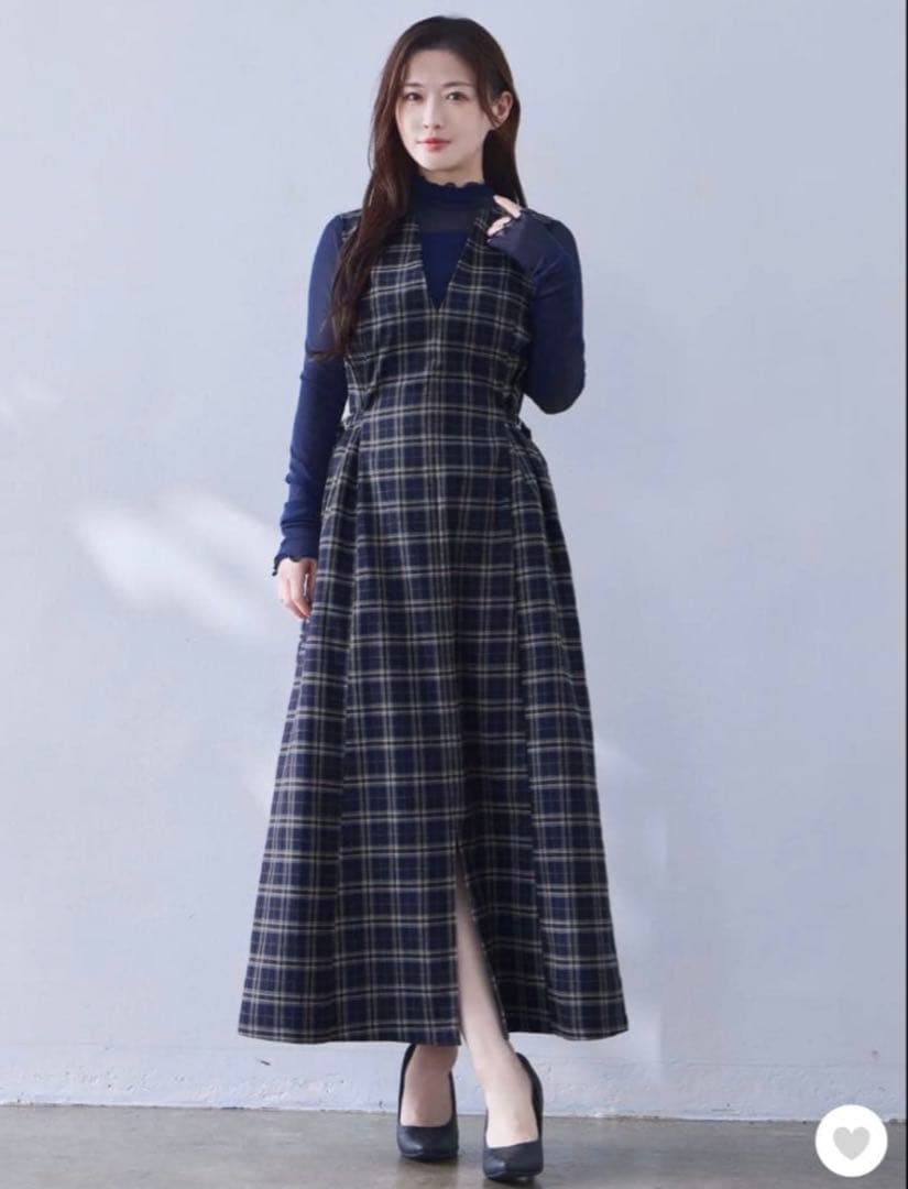 overE ポリニージャンパースカート ネイビーチェック 90