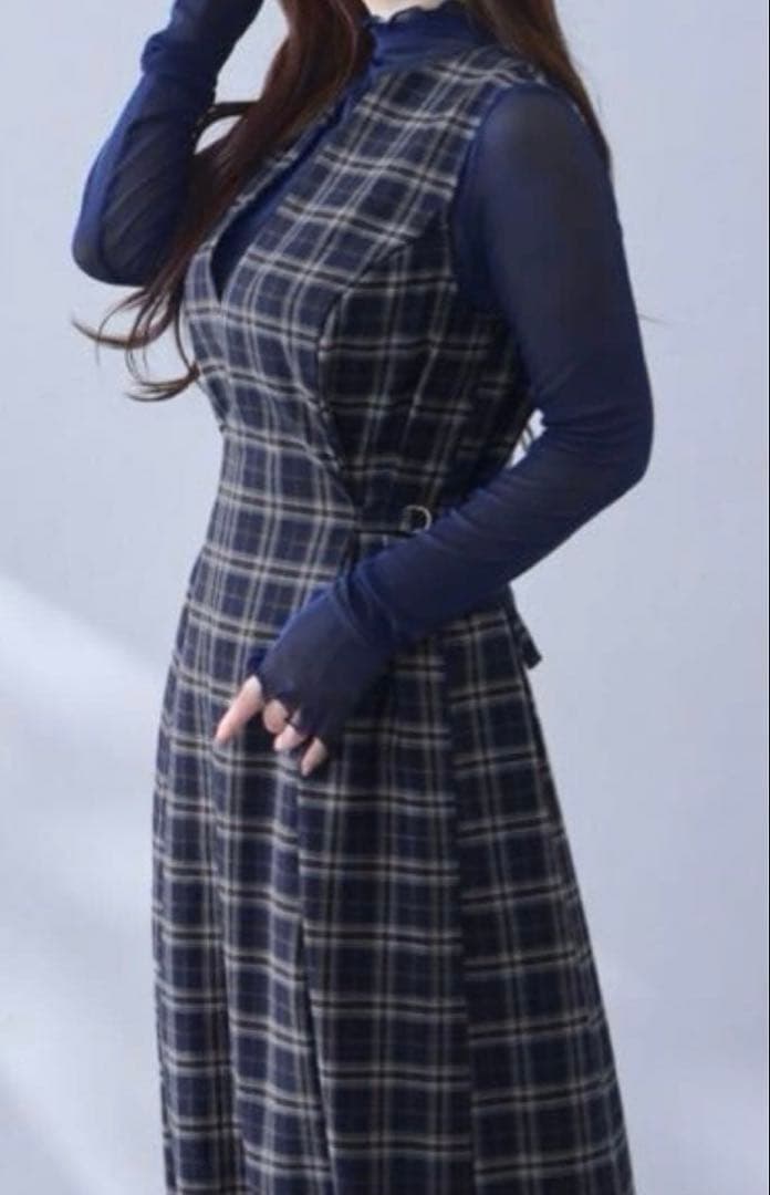 overE ポリニージャンパースカート ネイビーチェック 90