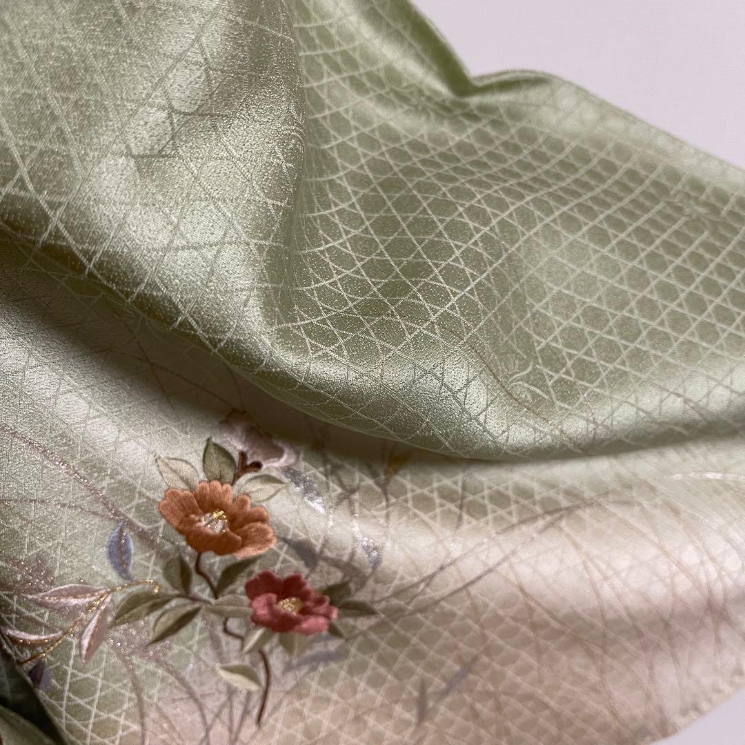 k233 正絹 亀甲地紋 訪問着 4点フルセット 身丈156裄丈65