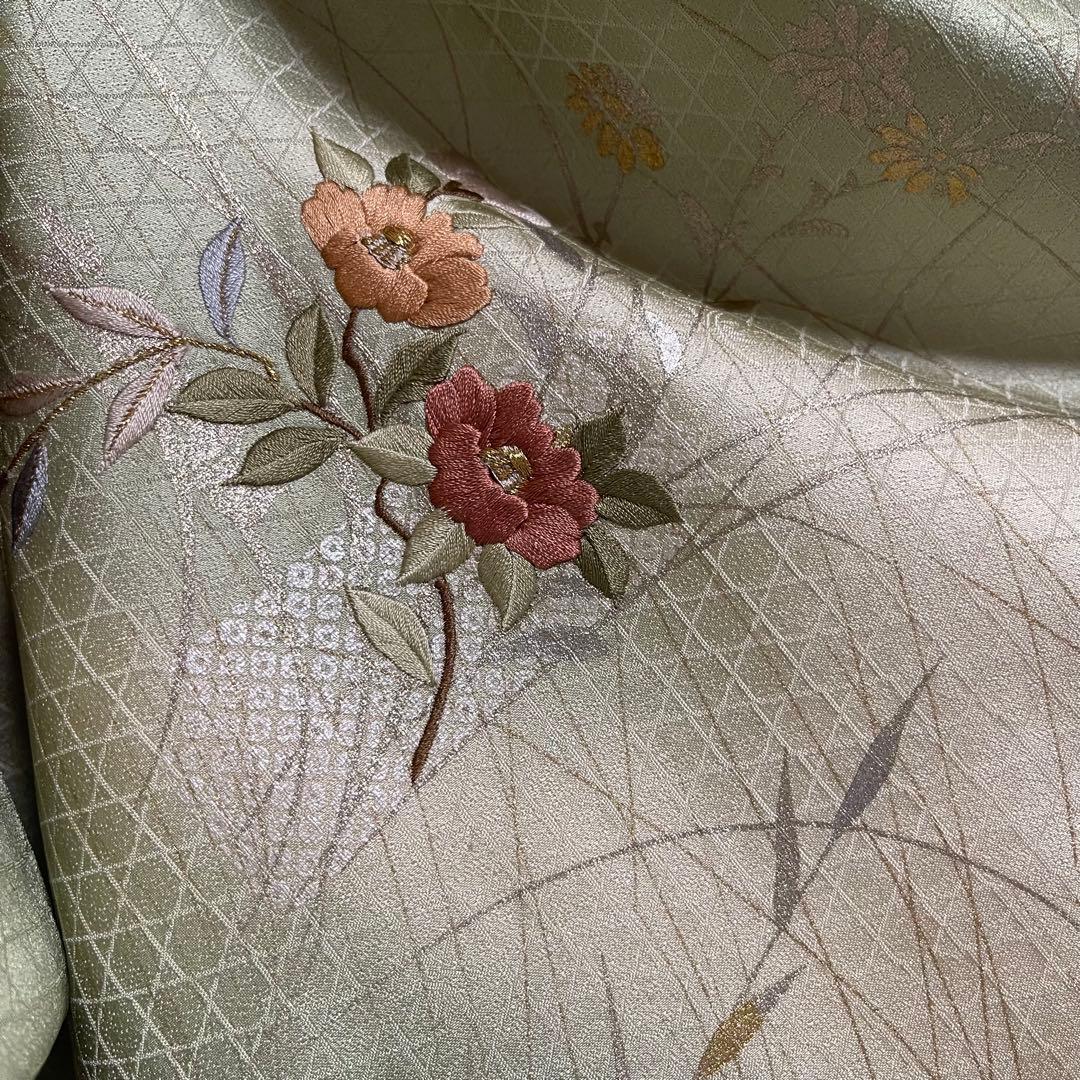 k233 正絹 亀甲地紋 訪問着 4点フルセット 身丈156裄丈65