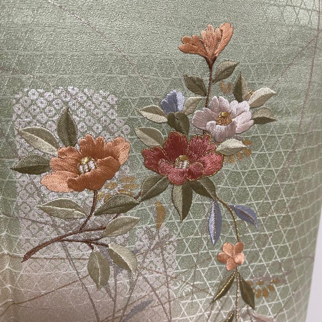 k233 正絹 亀甲地紋 訪問着 4点フルセット 身丈156裄丈65