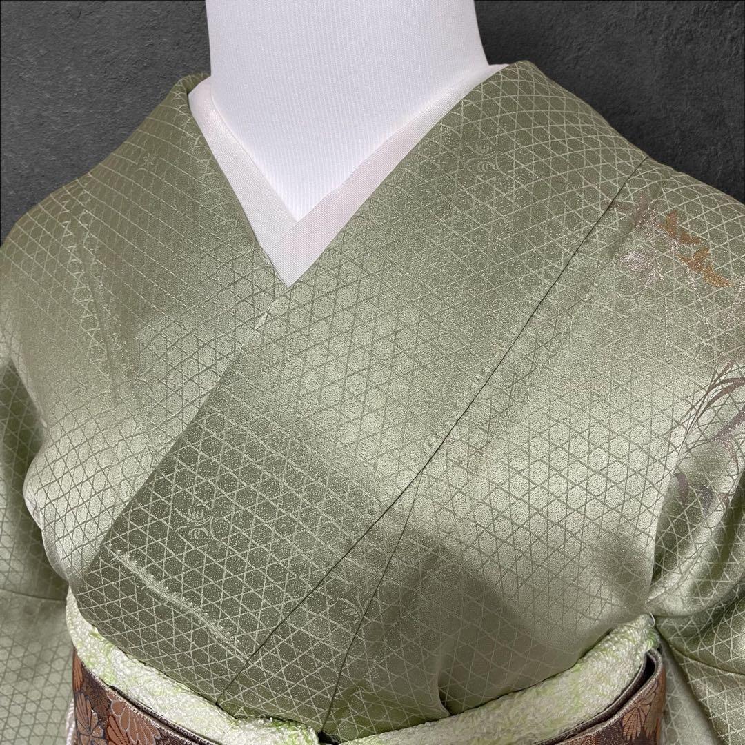 k233 正絹 亀甲地紋 訪問着 4点フルセット 身丈156裄丈65