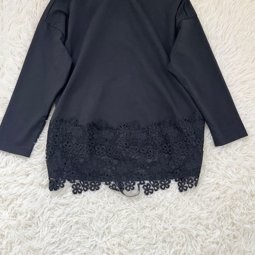 BEARDSLEY ビアズリー 裾レース カットソー　刺繍 Fサイズ 黒