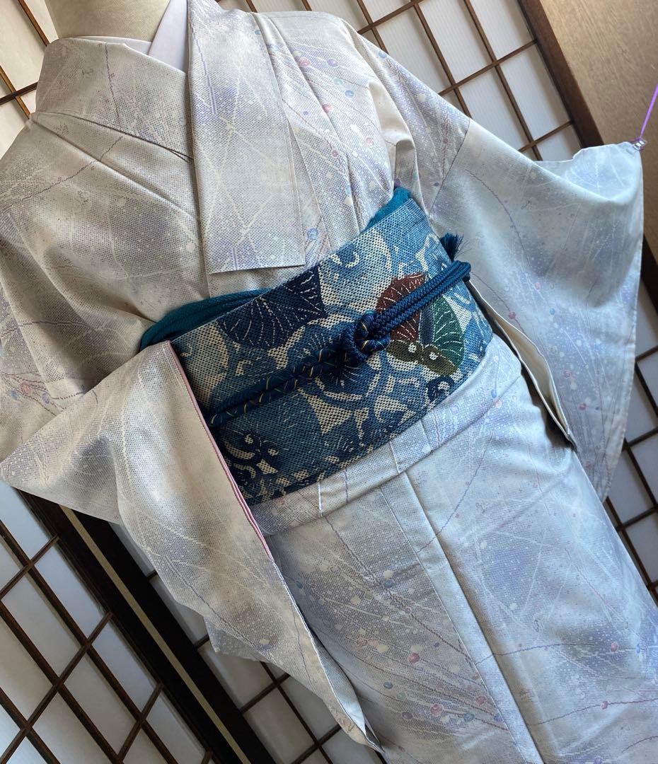 本場白大島紬　玉模様　9マルキ　しつけ付き