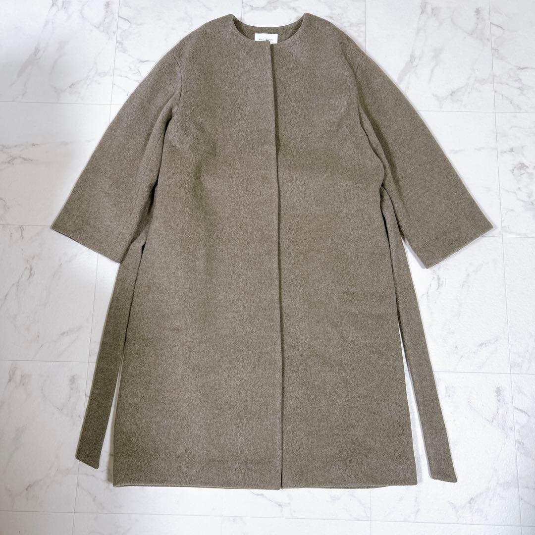 美品 Beauty&Youth ビーバーノーカラーロング コート S 20AW
