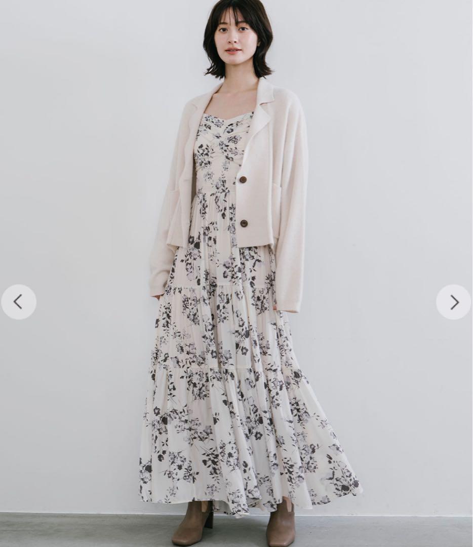 COCO DEAL シャーリングティアードフラワーワンピース